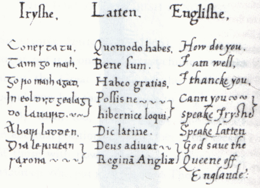 Conradh Na Gaeilge Manchain - An example of early modern Irish being translated from Gaelic to Irish then English
