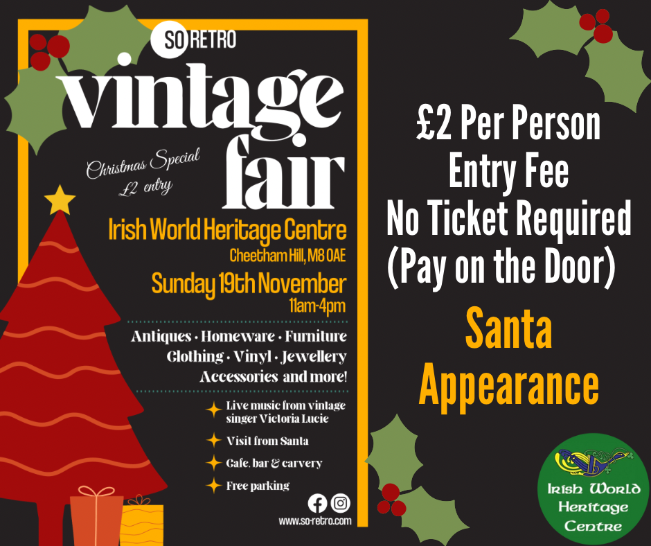 Poster for the So Retro Vintage Christmas Fair in Manchester at the IWHC 